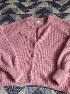 Soft Pink Ribbed Button-Front Cardigan Sweater